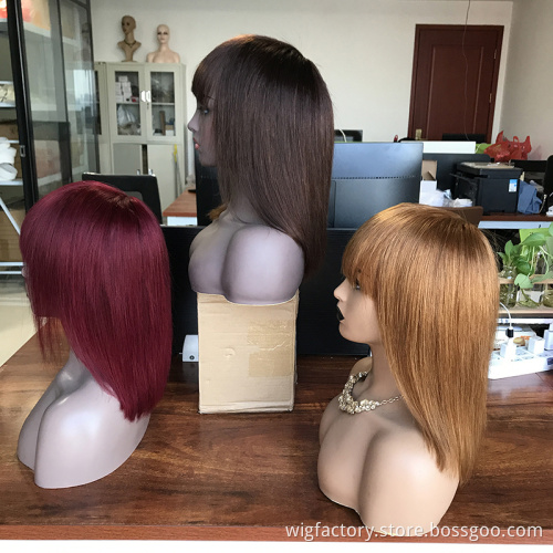 Wholesale human hair wig with bangs in two colors, non lace human hair wigs with bangs, no lace front wig with bang